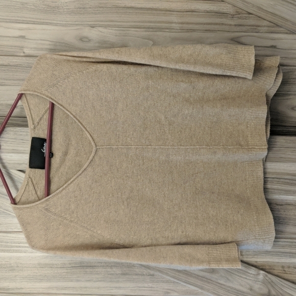 Line Women's 3/4 Sleeve V-Neck Cropped 100% Cashmere Sweater Size XS - Tan - Picture 1 of 4